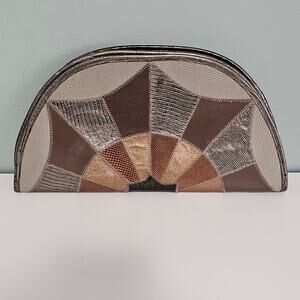 Vintage Furst & Mooney Patchwork Animal Skin Half Moon Circle Clutch